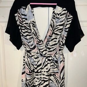 Zebra Print Jumpsuit with Black See- Through Sleeves